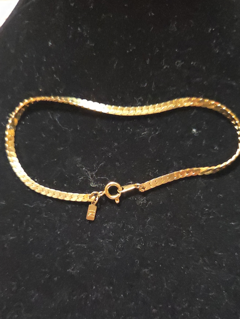 1980's Merlite Gold Tone Herringbone Anklet with Spring Ring Clasp